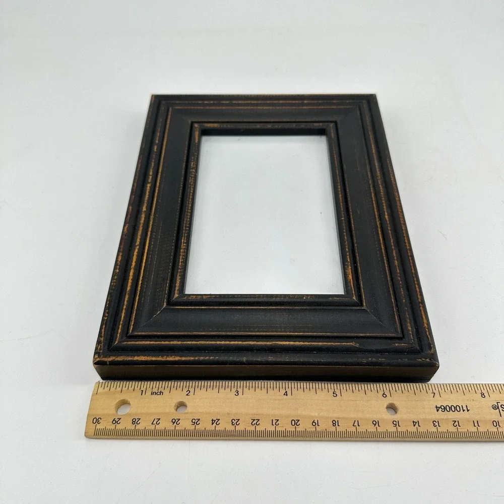 Distressed Black Wood 4x6 Picture Frame Vintage Rustic Tiered Molding Decor